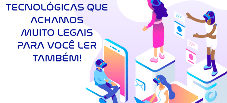 Arte autoral Gazin mostrando pessoas ilustradas mexendo em smartphones, notebooks e afins, afim de representar a teconologia.